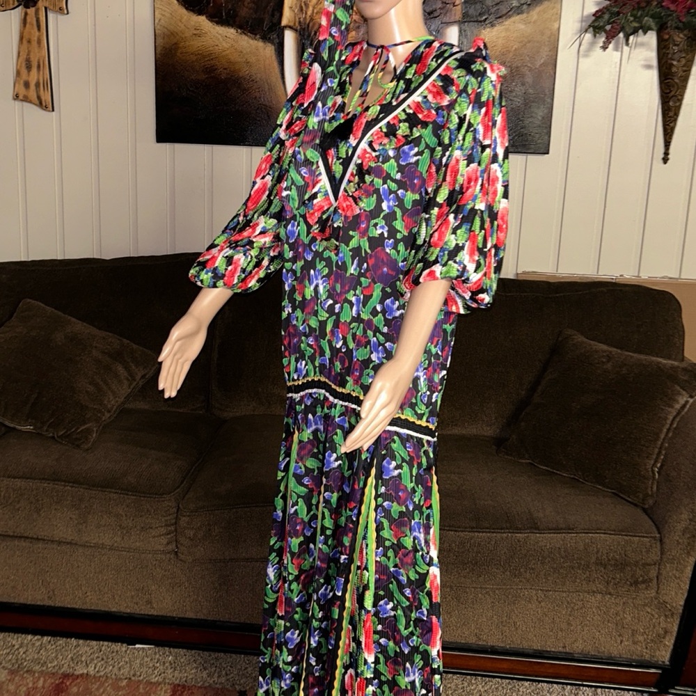 Diane Freis~Vintage • Large • Multi-Colors • Floral •W/ Ruffles & Tie Boho Dress - Picture 8 of 16